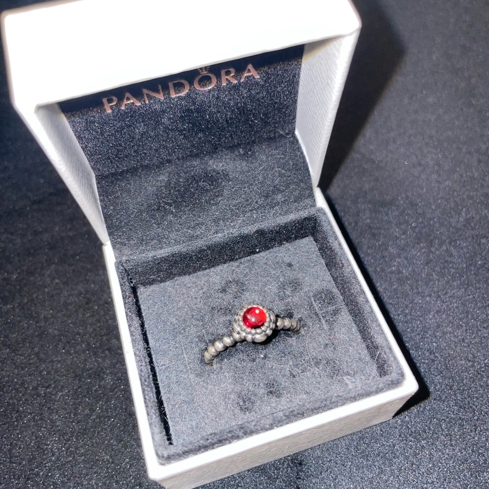 Pandora Silver Ring with Red Gem